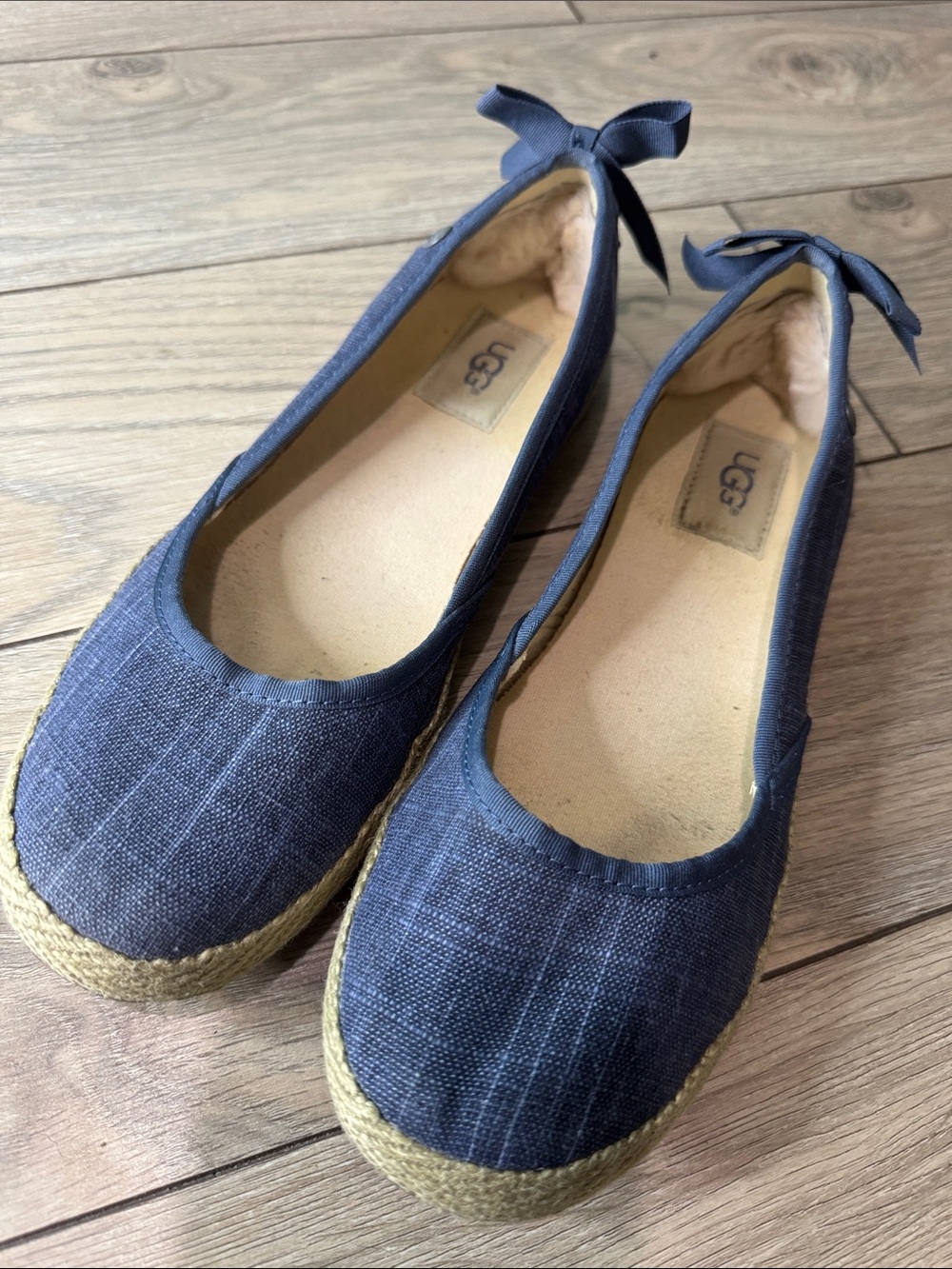 UGG Navy Espadrille Ballet Flats with Heel Bow
